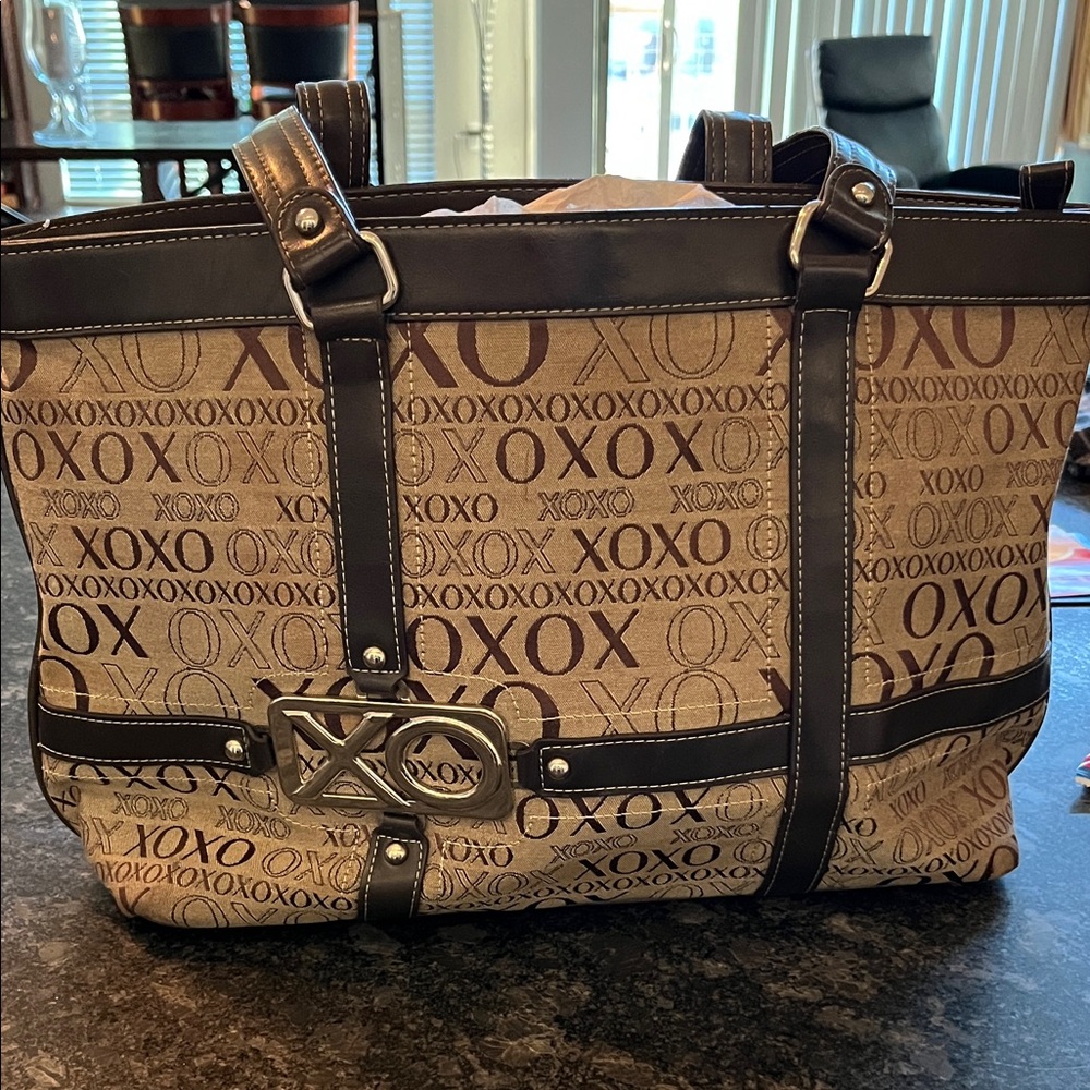 XOXO Brown Logo Pattern Tote with Buckle Accent